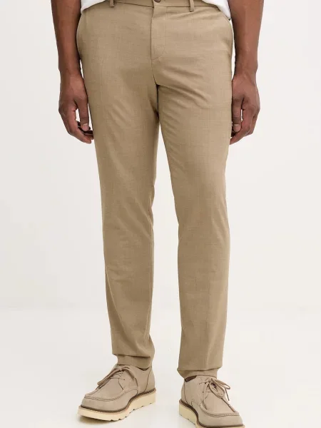 BOSS pantaloni cu lână drept bej