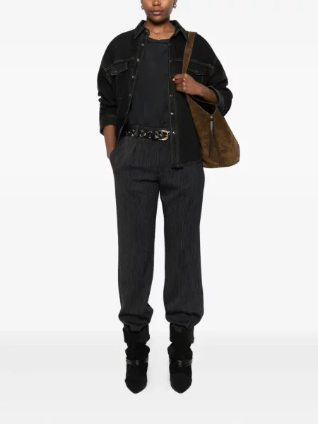 Pantaloni Isabel Marant cu dungi plisate negru