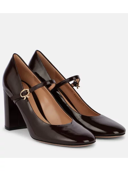Pantofi cu toc Gianvito Rossi din piele de lac bordo