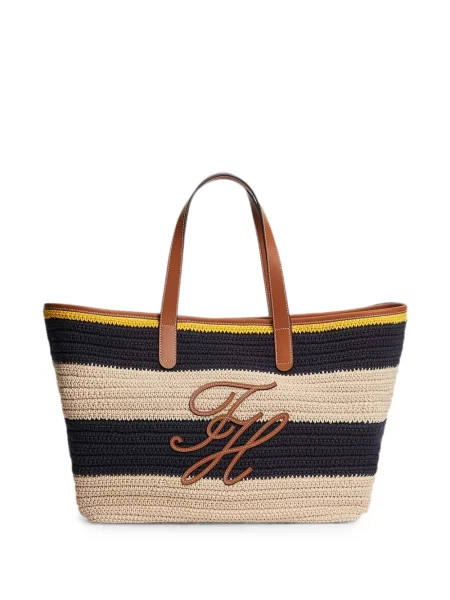 Geantă shopper Tommy Hilfiger cu dungi cu autograf albastru
