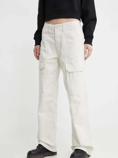 Kalhoty Vans široké high waist béžová