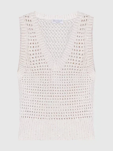 Жилет з льону з паєтками Brunello Cucinelli бежевий