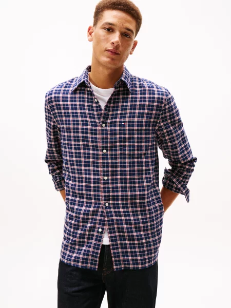 TOMMY HILFIGER Košeľa námornícka modrá / pastelovo / šedobiela červená