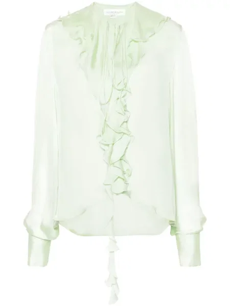 Przezroczysta koszula Victoria Beckham z falbankami zielona