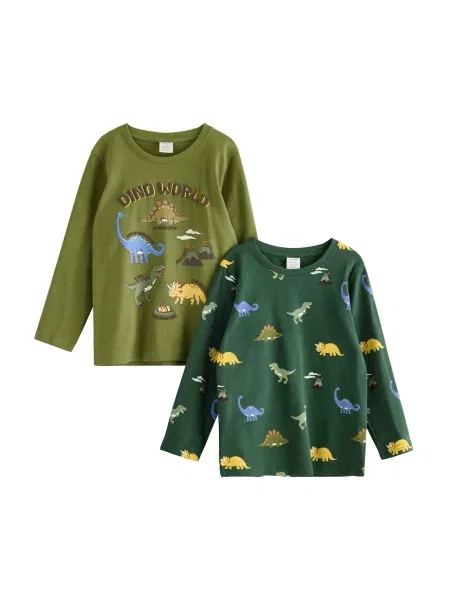 Lindex Majica Dino svijetloplava maslinasta / kraljevski zelena žuta