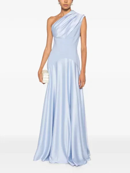 Rochie maxi Solace London drapată cu un umăr gol albastru