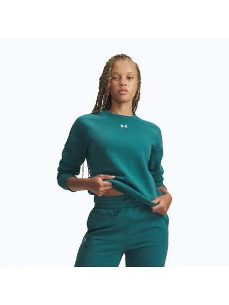 Дамски суитшърт Under Armour Rival Fleece Crew rack green/white бяло