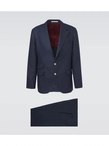 Lněný oblekový oblek Brunello Cucinelli modrý