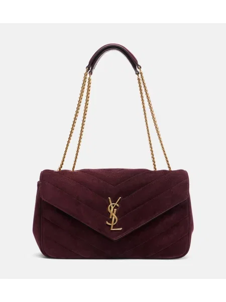 Geantă de mână Saint Laurent din piele de căprioară bordo