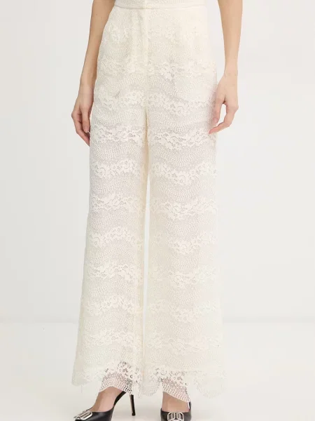 Twinset spodnie palazzo z bawełną beżowe