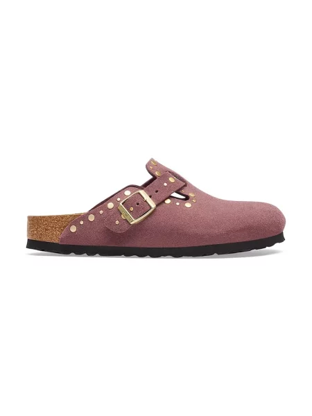 Papuci Birkenstock din piele de căprioară cu nituri roz
