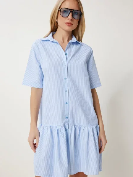 Happiness İstanbul Rochie tip bluză azuriu alb