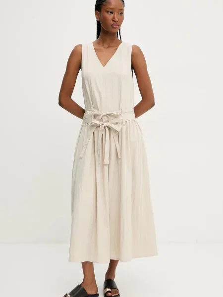 Answear Lab sukienka midi rozkloszowana beżowy