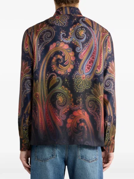 Копринена риза Etro с принт с пейсли десен синьо