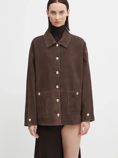 Anine Bing geacă din piele întoarsă luca de tranziție oversize maro