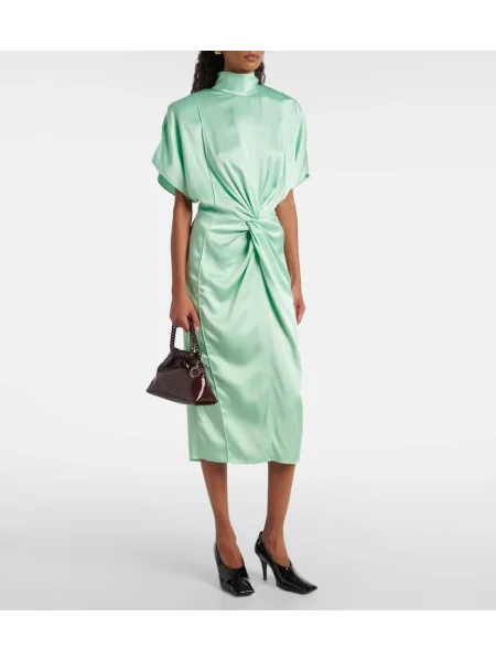 Rochie midi Stella Mccartney din satin până la genunchi de costum verde
