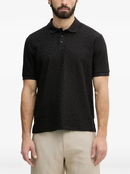 Tricou polo Armani Exchange din jacard cu autograf negru