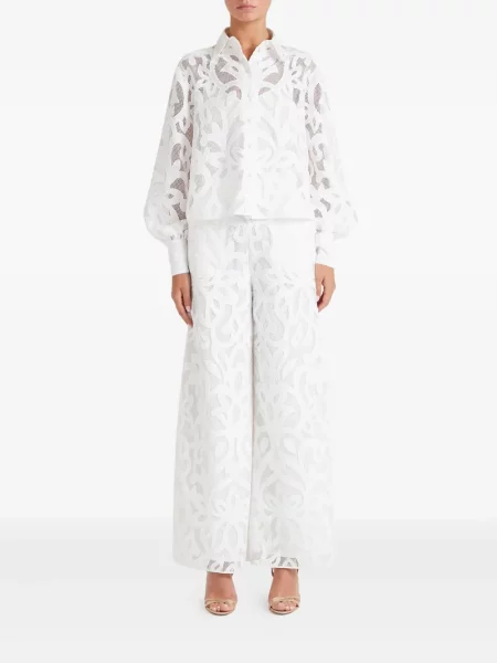 Pantaloni Temperley London cu model floral alb
