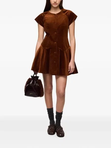 Rochie Ganni de catifea cord maro