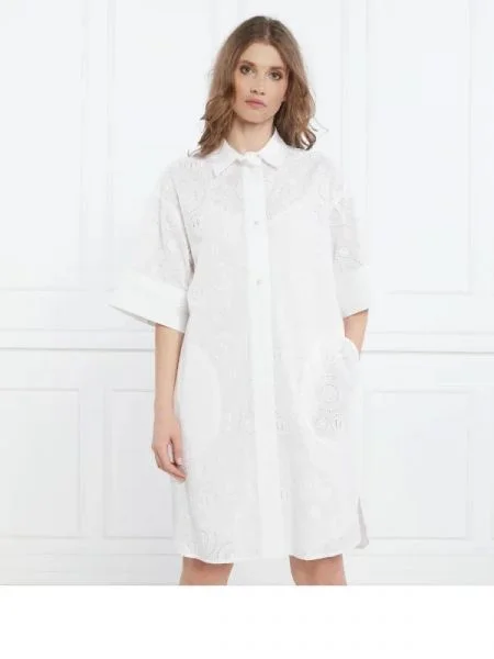 Karl Lagerfeld Rochie broderie anglaise shirtdress alb