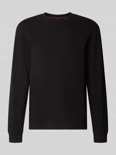 Bluzka z długim rękawem o kroju regular fit z mieszanki bawełny model WE-TEMPEST' Boss Orange czarna
