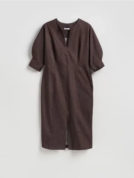 Reserved Sukienka maxi z rozcięciem brązowy