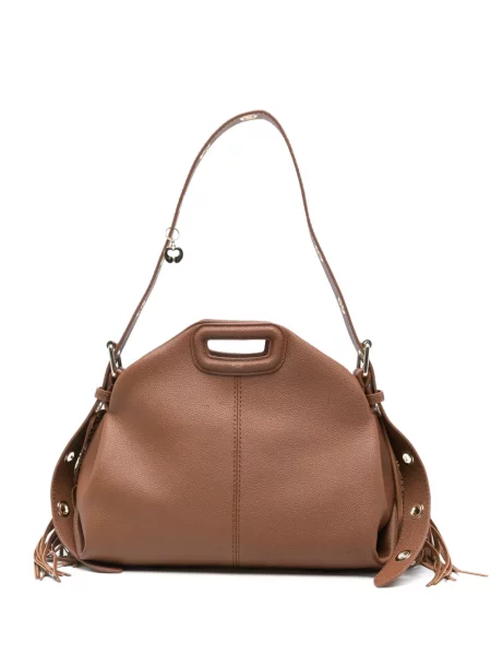Geanta de piele Maje cu franjuri din piele maro