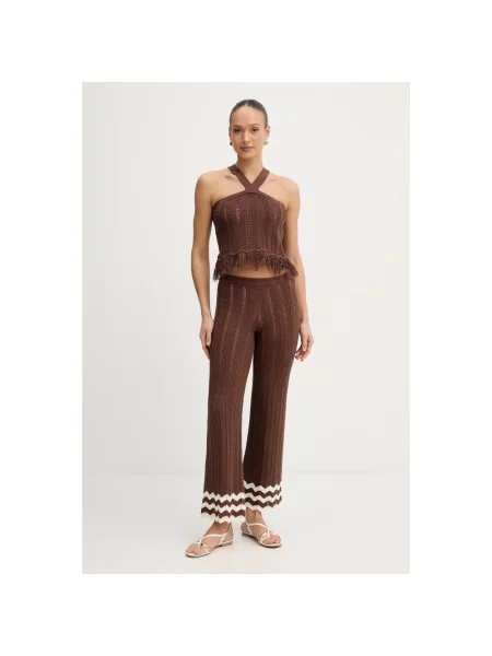 Dzianinowy top Twinset z frędzli brązowy