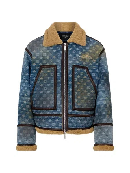 Geacă Dsquared2 din piele de oaie albastru