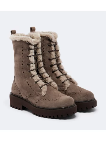 Botine Brunello Cucinelli cu șireturi din piele de căprioară gri