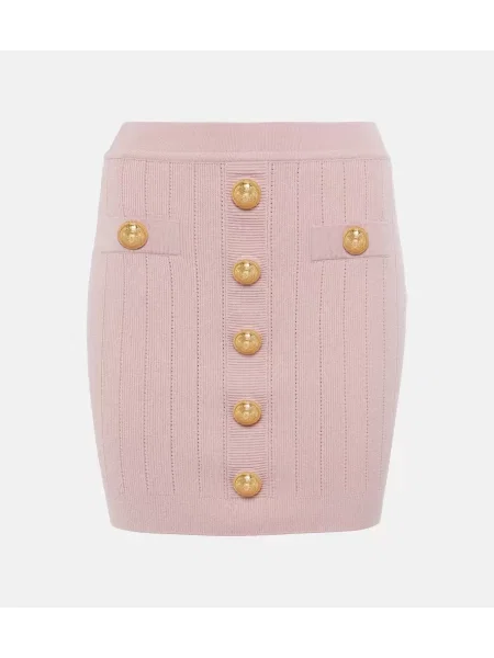 Fustă Balmain cu talie înaltă tricotate roz