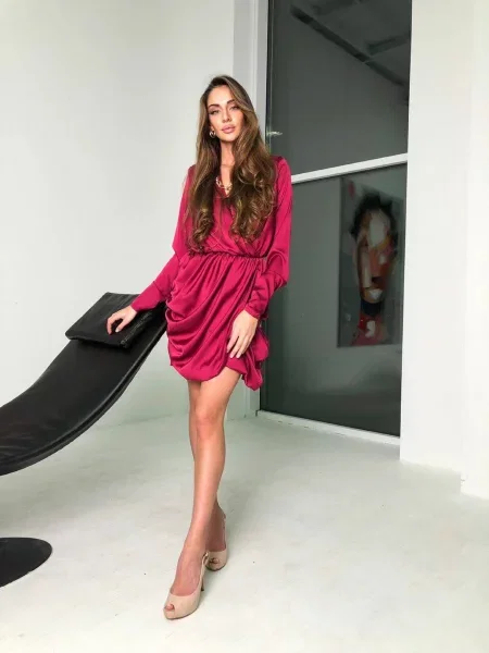 Сукня міні Milirud фуксія шовк