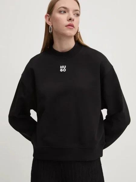 Bombažen pulover HUGO črna