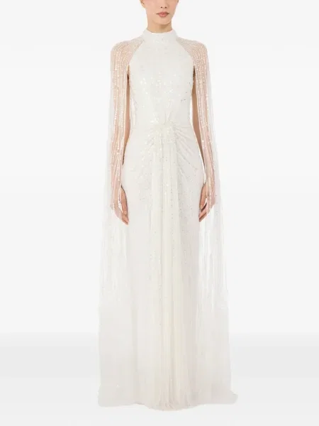 Rochie maxi Jenny Packham cu paiete de costum alb