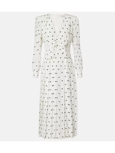 Rochie midi Alessandra Rich de mătase cu buline până la genunchi alb