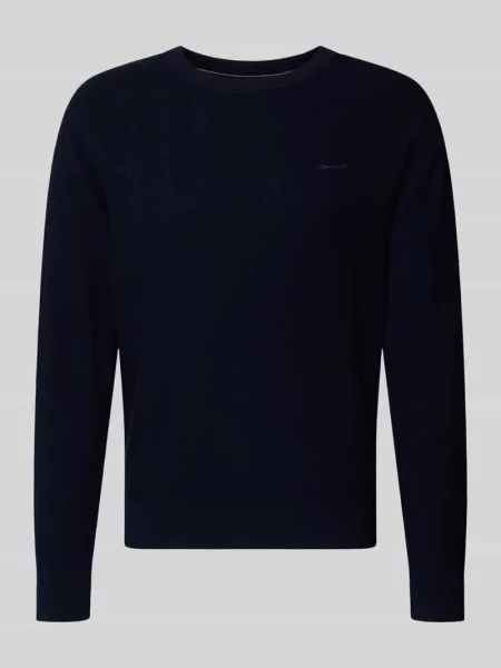 Sweter o kroju regular fit z mieszanki bawełny i wełny Gant granatowy