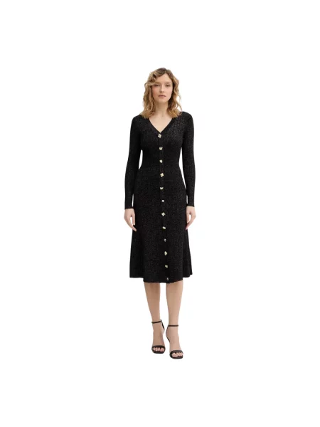 Lniana sukienka midi Guess czarna