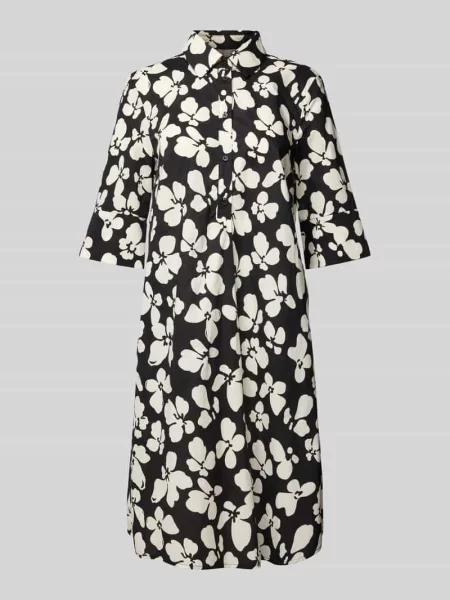 Sukienka koszulowa o długości do kolan z rękawem o dł. i listwą guzikową Christian Berg Woman Selection czarna