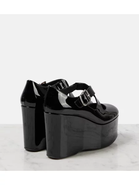 Balerini Alaïa din piele de lac negru