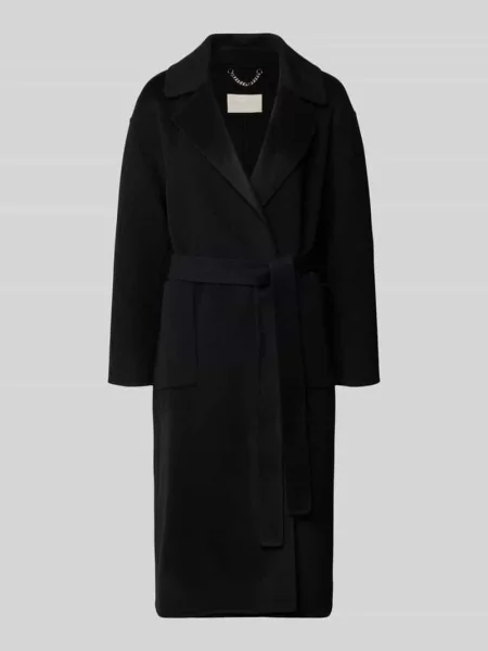 Płaszcz z wełny z kołnierzem z połami Milano Italy czarny