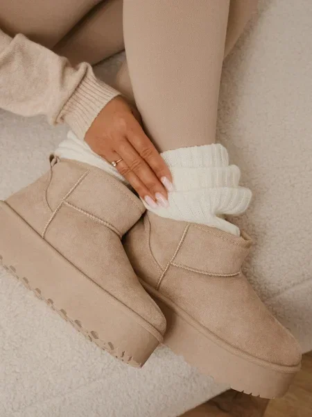 Cizme de zăpadă scurte pe platformă Elenith bej
