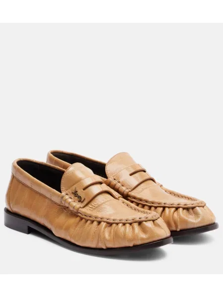 Pantofi loafer Saint Laurent din piele bej