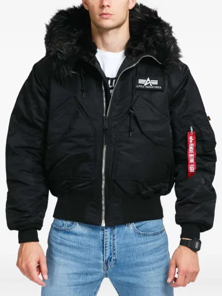 Geacă Alpha Industries cu glugă cu blană negru