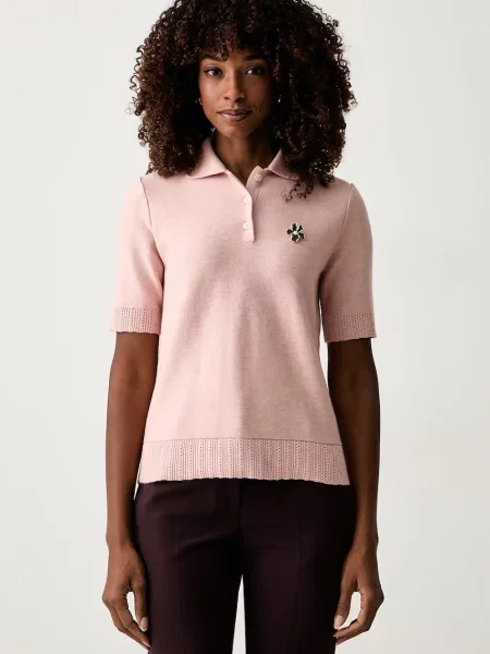 Tricou polo Twinset de lână roz