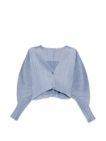 Top Pleats Please Issey Miyake cu decolteu în V albastru