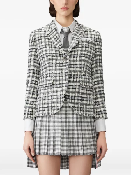 Sacou Thom Browne din tweed alb