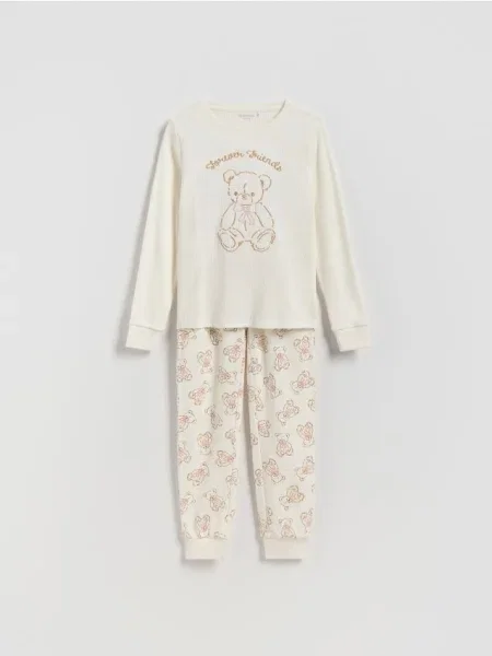 Reserved Pijama din două piese cu broderie crem