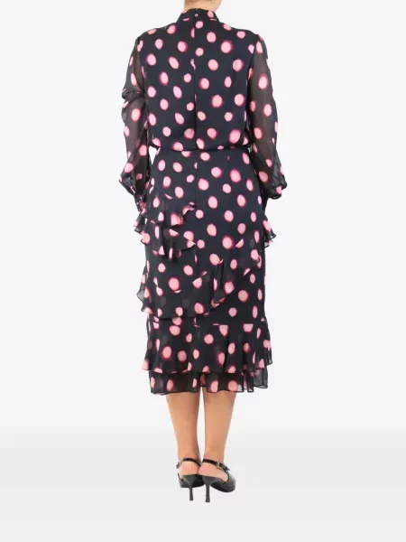 Rochie midi Saloni cu buline cu volane negru