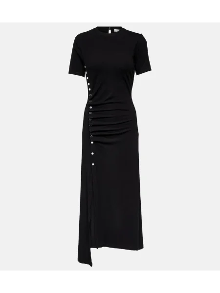 Rochie maxi Paco Rabanne din jerseu plisată de costum negru