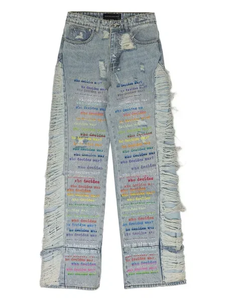 Džíny Who Decides War s oděrkami modré